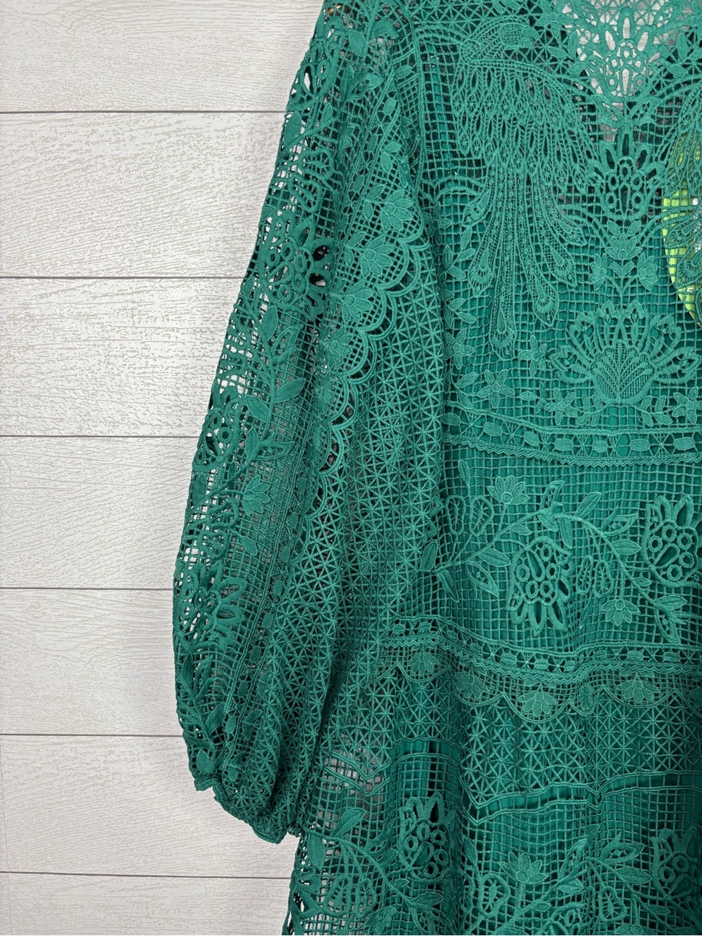 NWT Farm Rio Dark Guipure Lace Emerald Green Long Sleeve Maxi Dress Medium New - Picture 7 of 7
